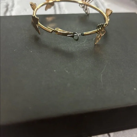 Gold Tone Butterfly Hoop Earrings - Picture 5 of 7